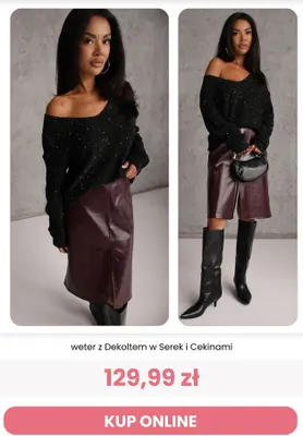 Sweter z dekoltem w serek i cekinami Renee promocja w Renee