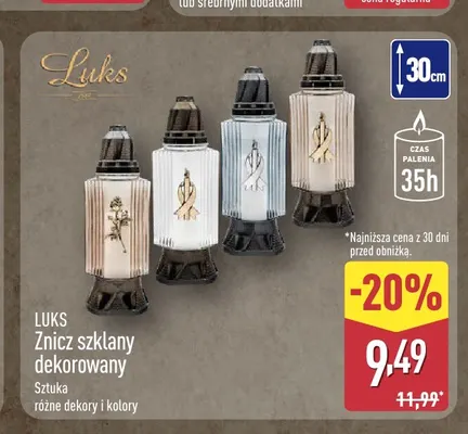 Znicz szklany dekorowany Luks promocja w Aldi
