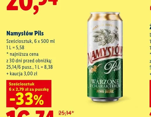Piwo Namysłów Pils 6-pak 500 ml promocja w Lidl