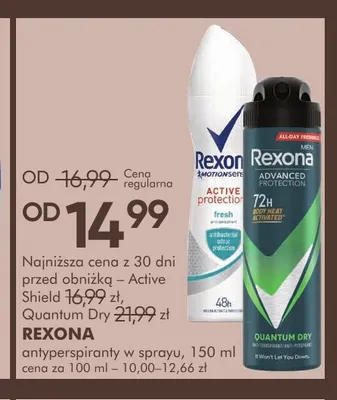 Antyperspirant w sprayu Quantum Dry Rexona Men promocja w Super-Pharm