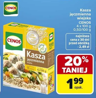 Kasza jęczmienna wiejska CENOS 4-pak 100g promocja w Carrefour