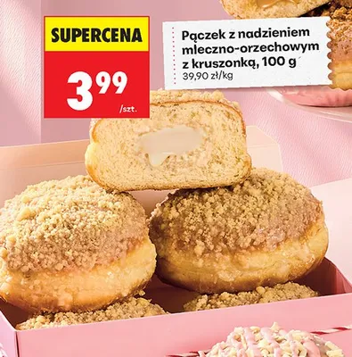 Pączek z nadzieniem mleczno-orzechowym z kruszonką promocja w Biedronka