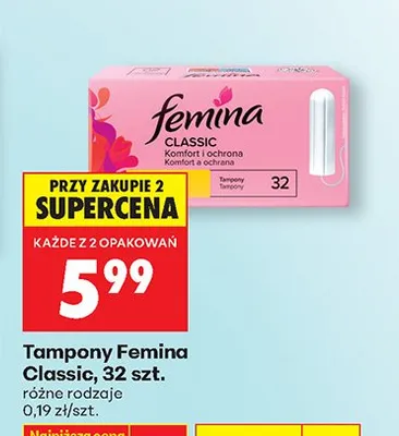 Tampony Classic, różne rodzaje promocja w Biedronka