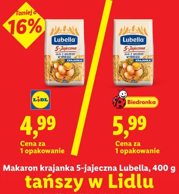 Makaron krajanka 5-jajeczna Lubella promocja w Lidl