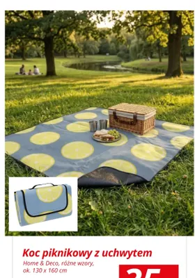 Koc piknikowy z uchwytem Home & Deco ok. 130x160cm promocja w KiK