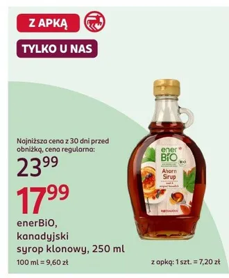 Kanadyjski syrop klonowy enerBIO promocja w Rossmann