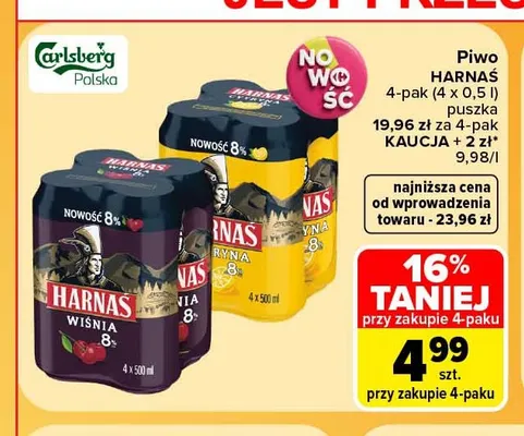 Piwo Harnaś Wiśnia 8% 4-pak promocja w Carrefour