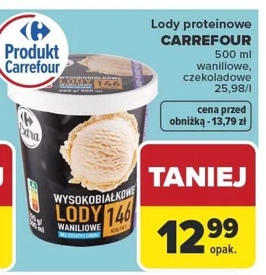 Lody proteinowe waniliowe, czekoladowe promocja w Carrefour