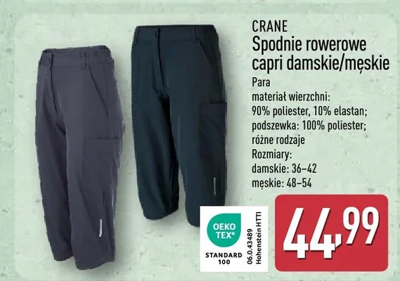 Spodnie rowerowe capri damskie/męskie promocja w Aldi
