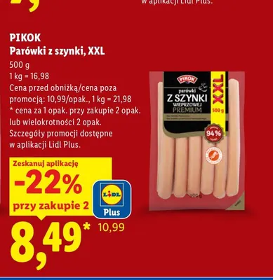 Parówki z szynki XXL Pikok promocja w Lidl