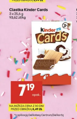 Ciastka Kinder Cards 3-pak promocja w Delikatesy Centrum