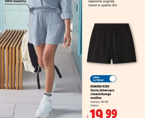 Szorty dziewczęce z bawełnianego muślinu Esmara Kids promocja w Lidl