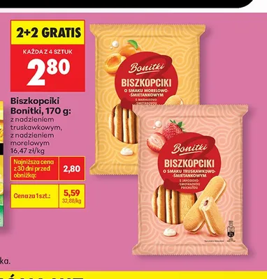 Biszkopciki Bonitki z nadzieniem morelowym promocja w Biedronka