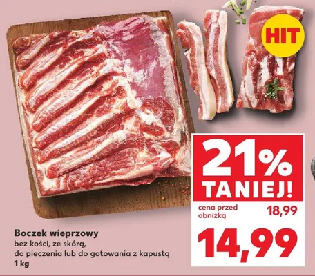 Boczek wieprzowy bez kości, ze skórą, do pieczenia lub do gotowania z kapustą promocja w Kaufland