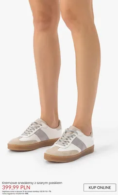 Kremowe sneakersy z szarym paskiem Ryłko promocja w Ryłko