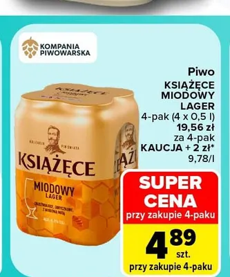 Piwo Książęce Miodowy Lager 4-pak promocja w Carrefour Market