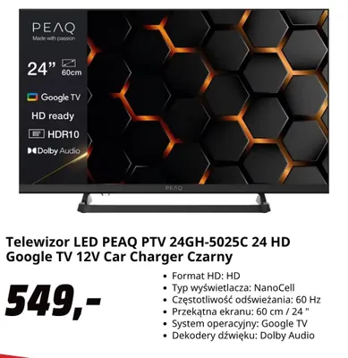 Telewizor LED Peaq Ptv 24GH-5025C 24 Hd Google Tv czarny promocja w Media Markt