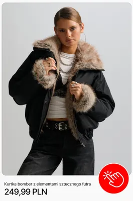 Kurtka bomber z elementami sztucznego futra Cropp promocja w Cropp