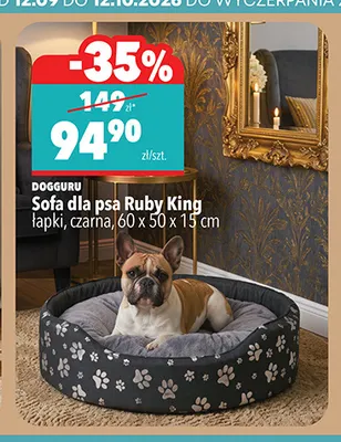 Sofa dla psa Ruby King łapki czarna 60x50x15 cm Dogguru promocja w Biedronka