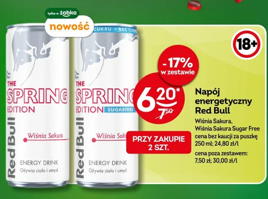 Napój energetyczny Red Bull Wiśnia Sakura, Wiśnia Sakura Sugar Free promocja w Żabka