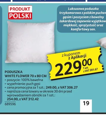 Poduszka White Flower Piórex 70x80 cm promocja w Selgros