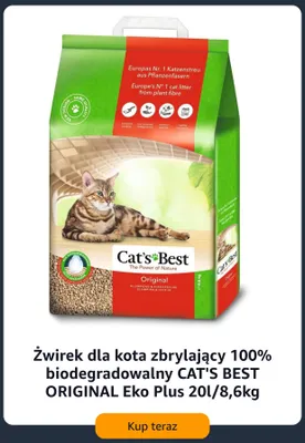 Żwirek dla kota zbrylający 100% biodegradowalny Cat's Best Original Eko Plus promocja w Amazon