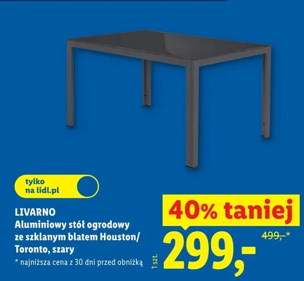 Aluminiowy stół ogrodowy ze szklanym blatem Houston/Toronto szary promocja w Lidl