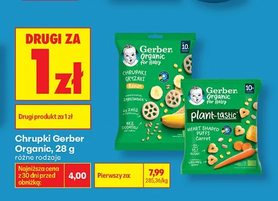 Chrupki Gerber Organic Chrupaki Gryzaki Banan promocja w Biedronka