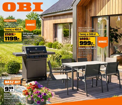 Grill gazowy Kane Black Edition 4 palniki główne + 1 palnik boczny ruszt żeliwny 66,5x41,5cm moc 15kW promocja w OBI