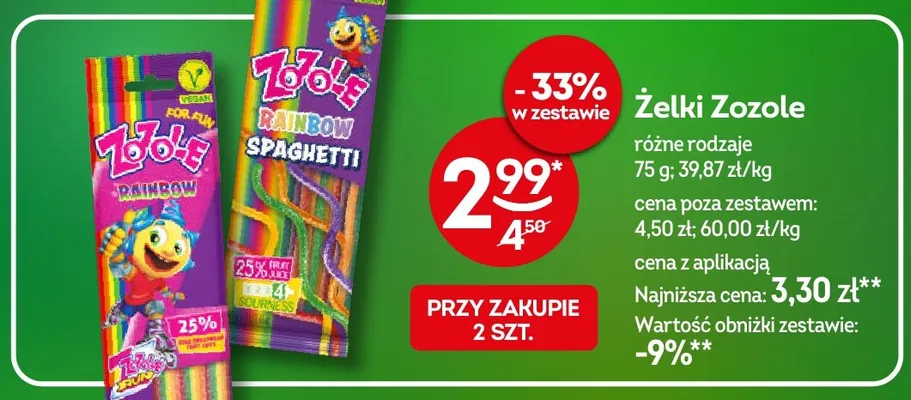 Żelki Zozole Rainbow Spaghetti promocja w Żabka