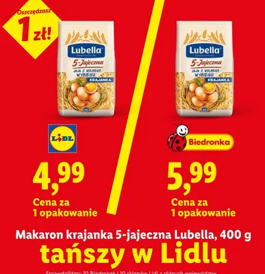 Makaron krajanka 5-jajeczna Lubella promocja w Lidl