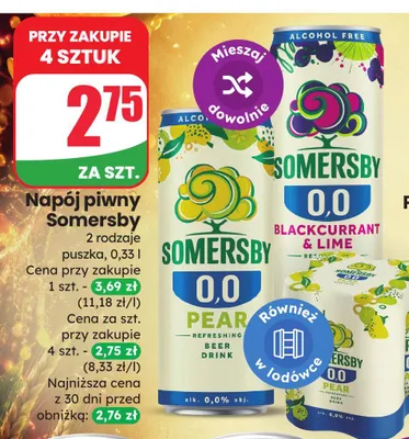 Napój piwny bezalkoholowy Somersby Blackcurrant & Lime promocja w Dino