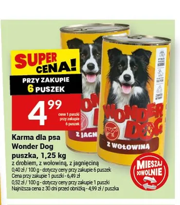 Karma dla psa Wonder Dog puszka z wołowiną 1,25kg promocja w Twój Market