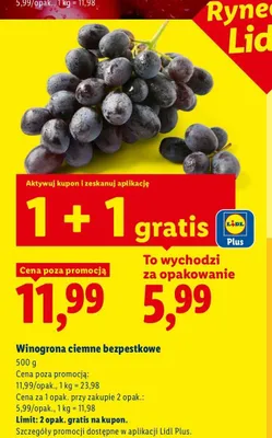 Winogrona ciemne bezpestkowe promocja w Lidl