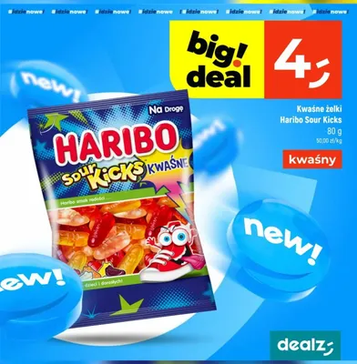 Kwaśne żelki Haribo Sour Kicks promocja w Dealz