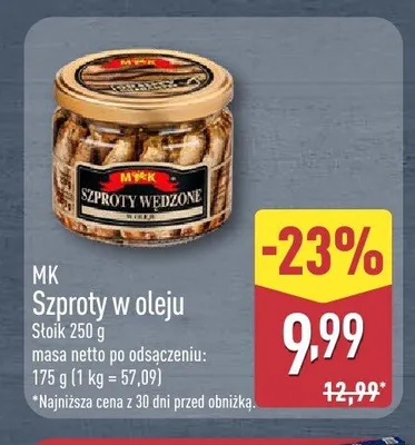 Szproty w oleju MK promocja w Aldi