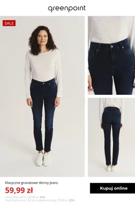 Jeansy damskie klasyczne granatowe skinny Greenpoint promocja w Greenpoint