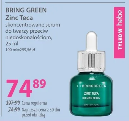 Skoncentrowane serum do twarzy przeciw niedoskonałościom Bring Green Zinc Teca promocja w Hebe