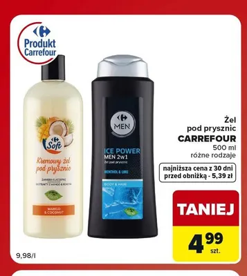 Żel pod prysznic Carrefour Soft Mango & Coconut promocja w Carrefour Market