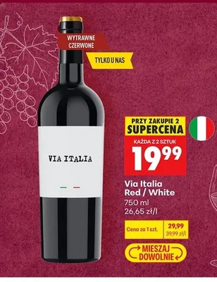 Wino czerwone wytrawne Via Italia Red promocja w Biedronka