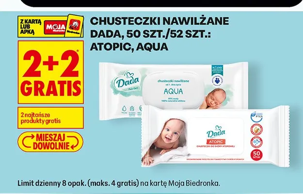 Chusteczki nawilżane Aqua, Atopic 2+2 GRATIS promocja w Biedronka