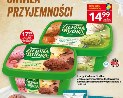 Lody karmel z solą śmietankowe pistacjowe Zielona Budka promocja w LEWIATAN