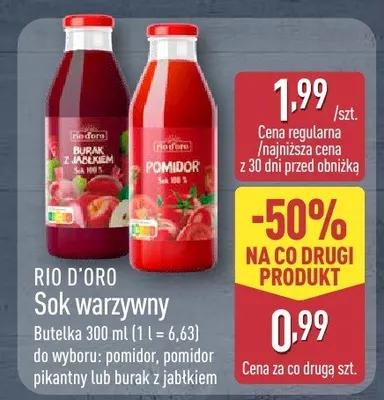 Sok warzywny pomidor pikantny promocja w Aldi