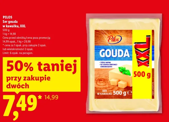 Ser gouda w kawałku XXL Pilos promocja w Lidl