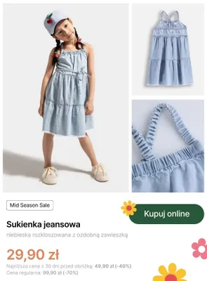Sukienka jeansowa Coccodrillo niebieska rozkloszowana z ozdobną zawieszką promocja w Coccodrillo