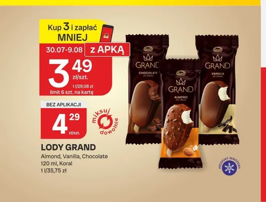 Lody Koral Grand Almond promocja w Chorten