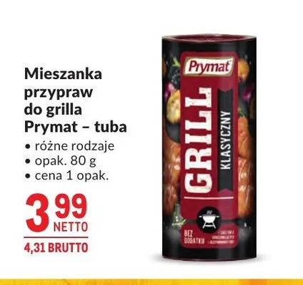 Mieszanka przypraw do grilla Prymat - tuba promocja w Makro