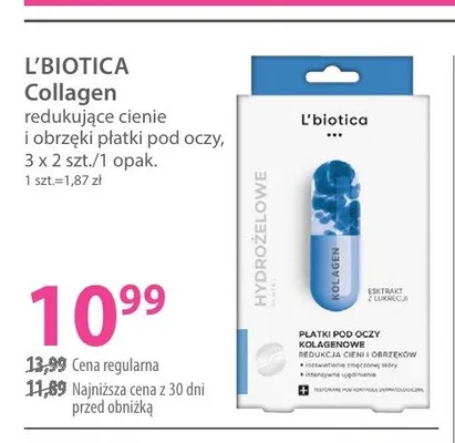 Płatki pod oczy L'biotica Collagen redukujące cienie i obrzęki promocja w Hebe