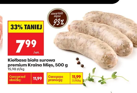 Kiełbasa biała surowa premium Kraina Mięs promocja w Biedronka
