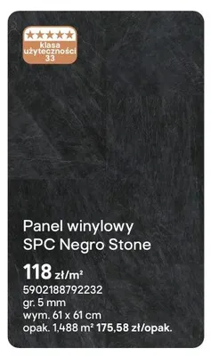 Panel winylowy SPC Negro Stone gr. 5mm wym. 61x61cm promocja w Castorama